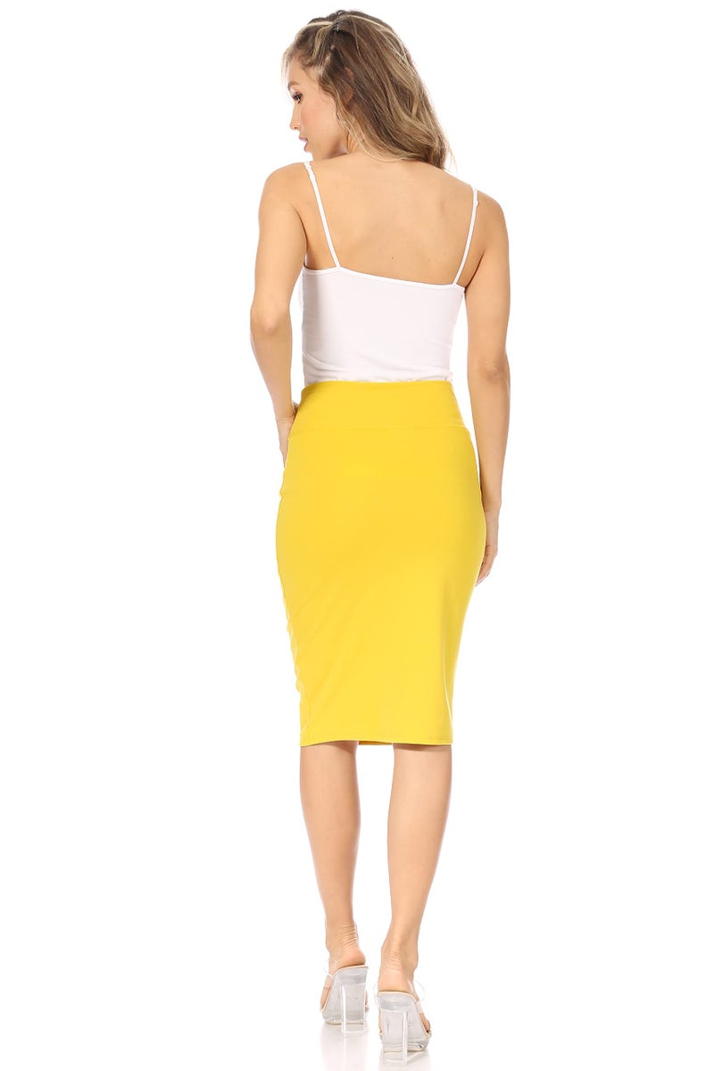 Simlu Women's Below the Knee Pencil Skirt for Office Wear - Made in USA ,Mustard ,Medium - Image 4